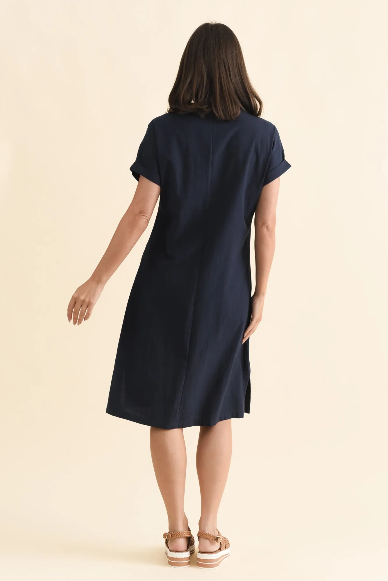 Sommer Navy Cotton Blend V Neck Dress sold by Blue Bungalow product image thumbnail 4