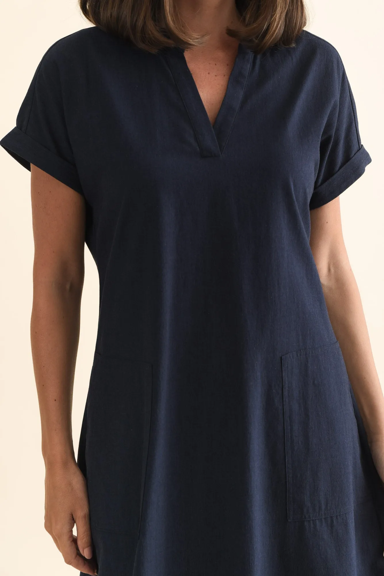 Sommer Navy Cotton Blend V Neck Dress sold by Blue Bungalow product image thumbnail 5