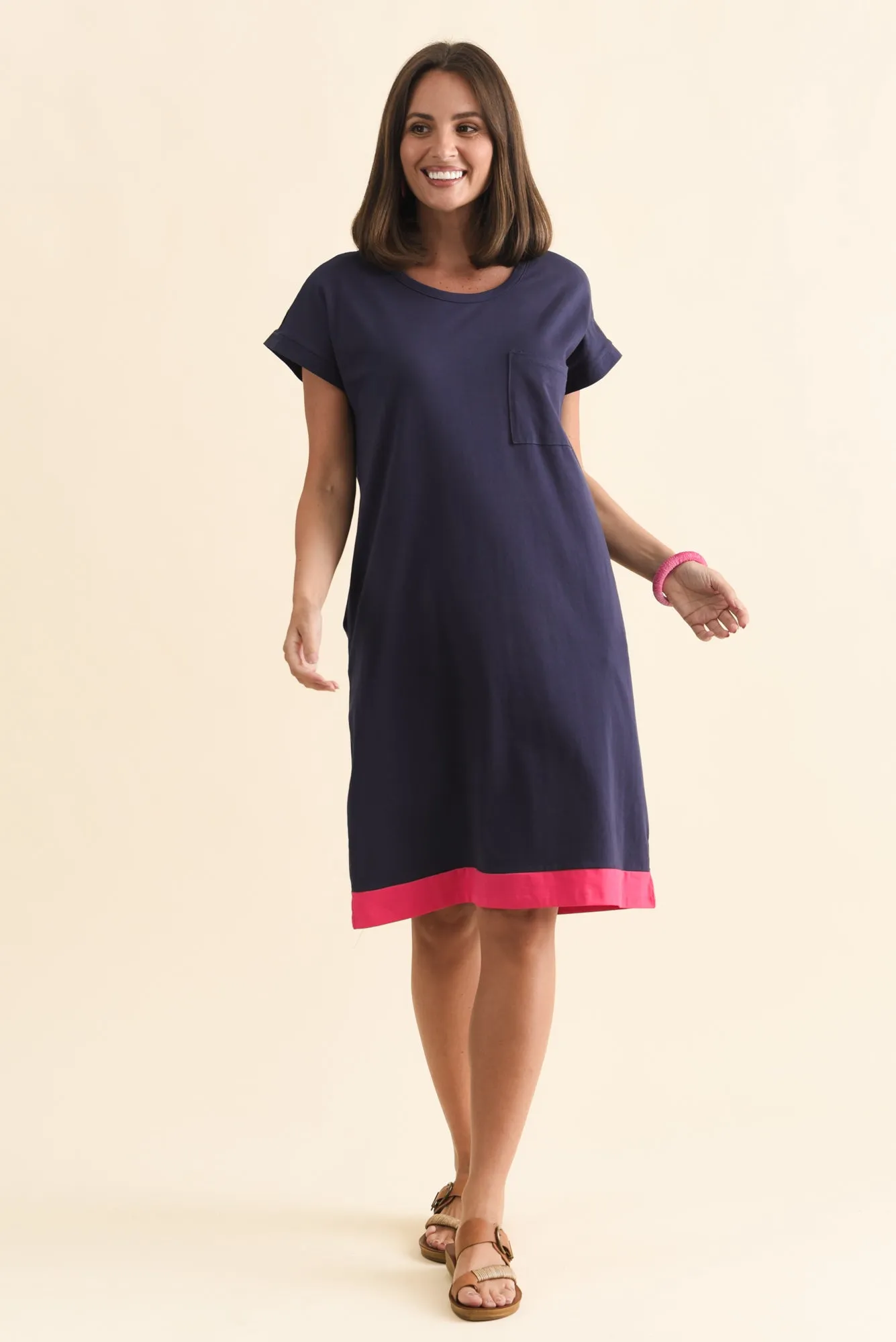 Trinity Navy Splice Cotton Tee Dress sold by Blue Bungalow product image thumbnail 2