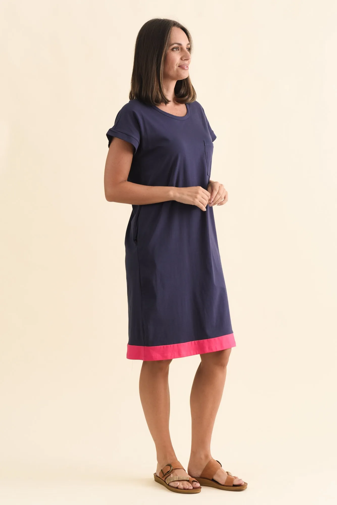 Trinity Navy Splice Cotton Tee Dress sold by Blue Bungalow product image thumbnail 3