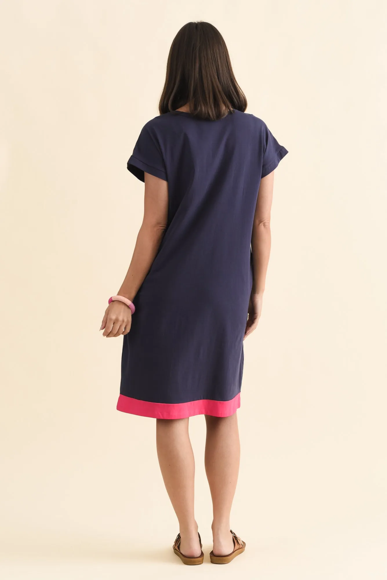 Trinity Navy Splice Cotton Tee Dress sold by Blue Bungalow product image thumbnail 4
