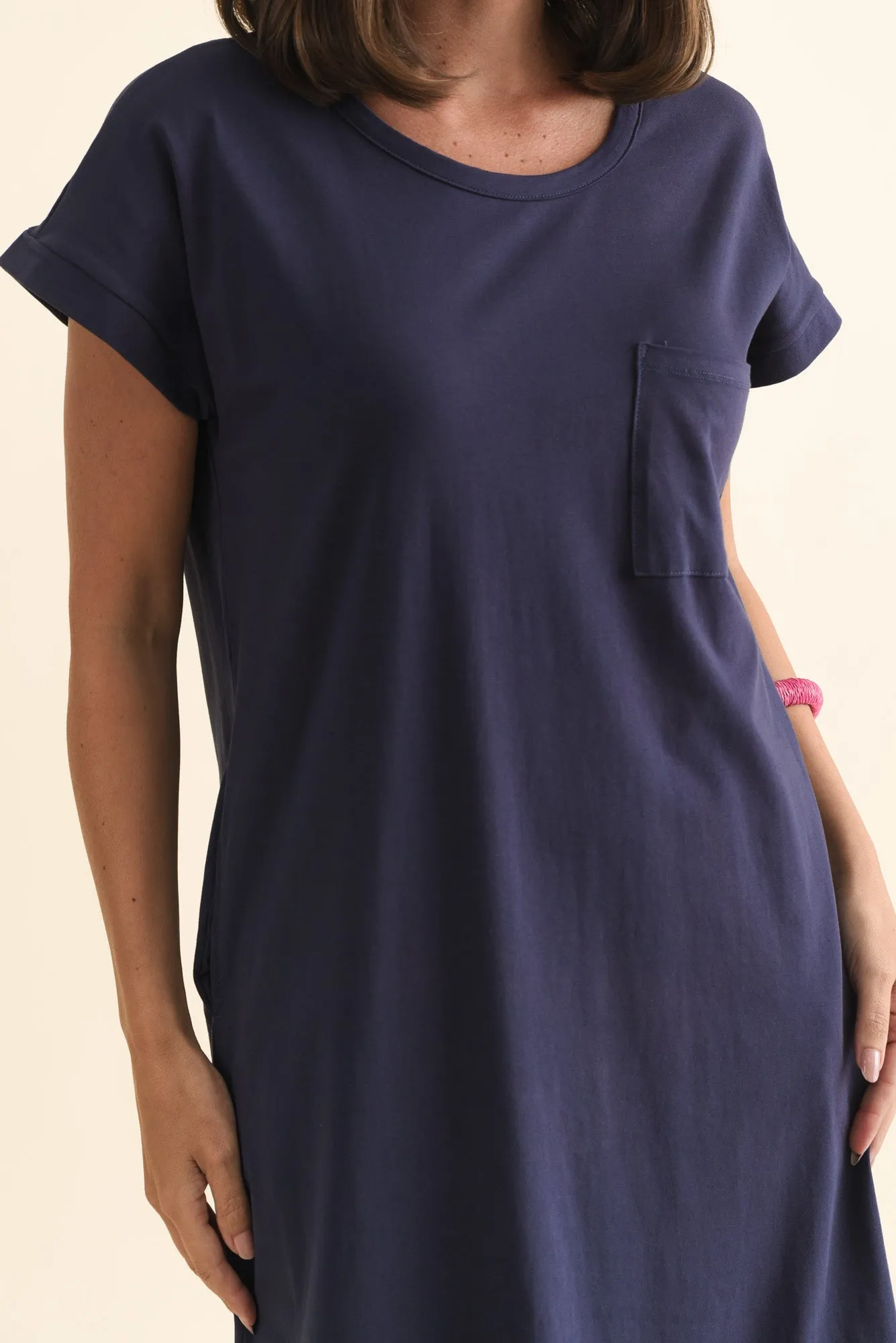 Trinity Navy Splice Cotton Tee Dress sold by Blue Bungalow product image thumbnail 5