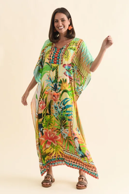 Alohi Green Tropical Kaftan sold by Blue Bungalow
