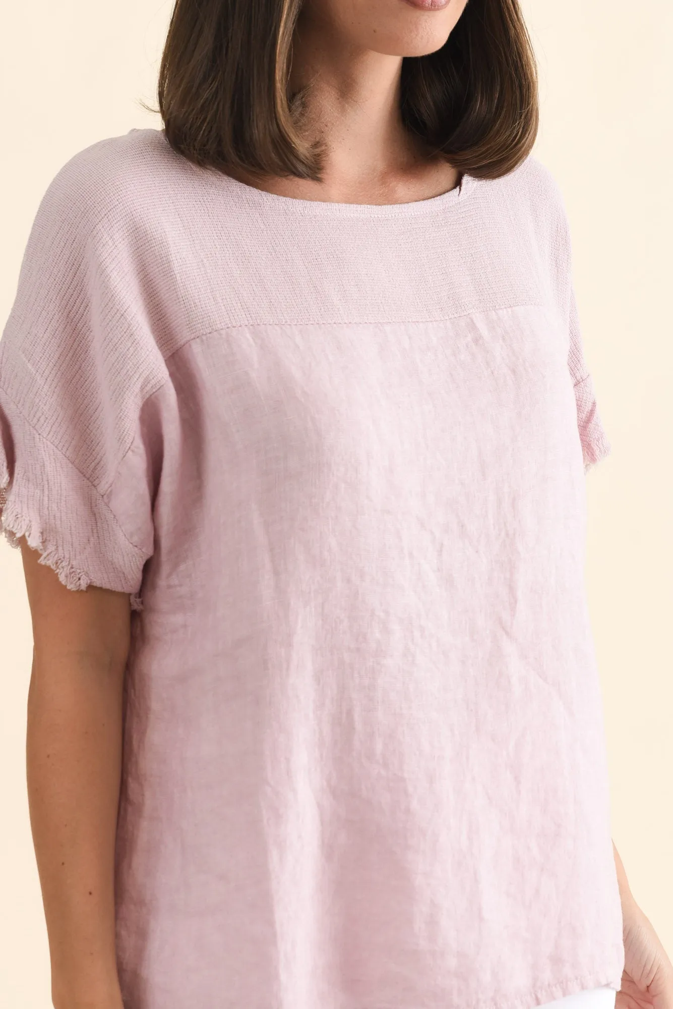 Remo Pink Linen Frayed Top sold by Blue Bungalow product image thumbnail 5