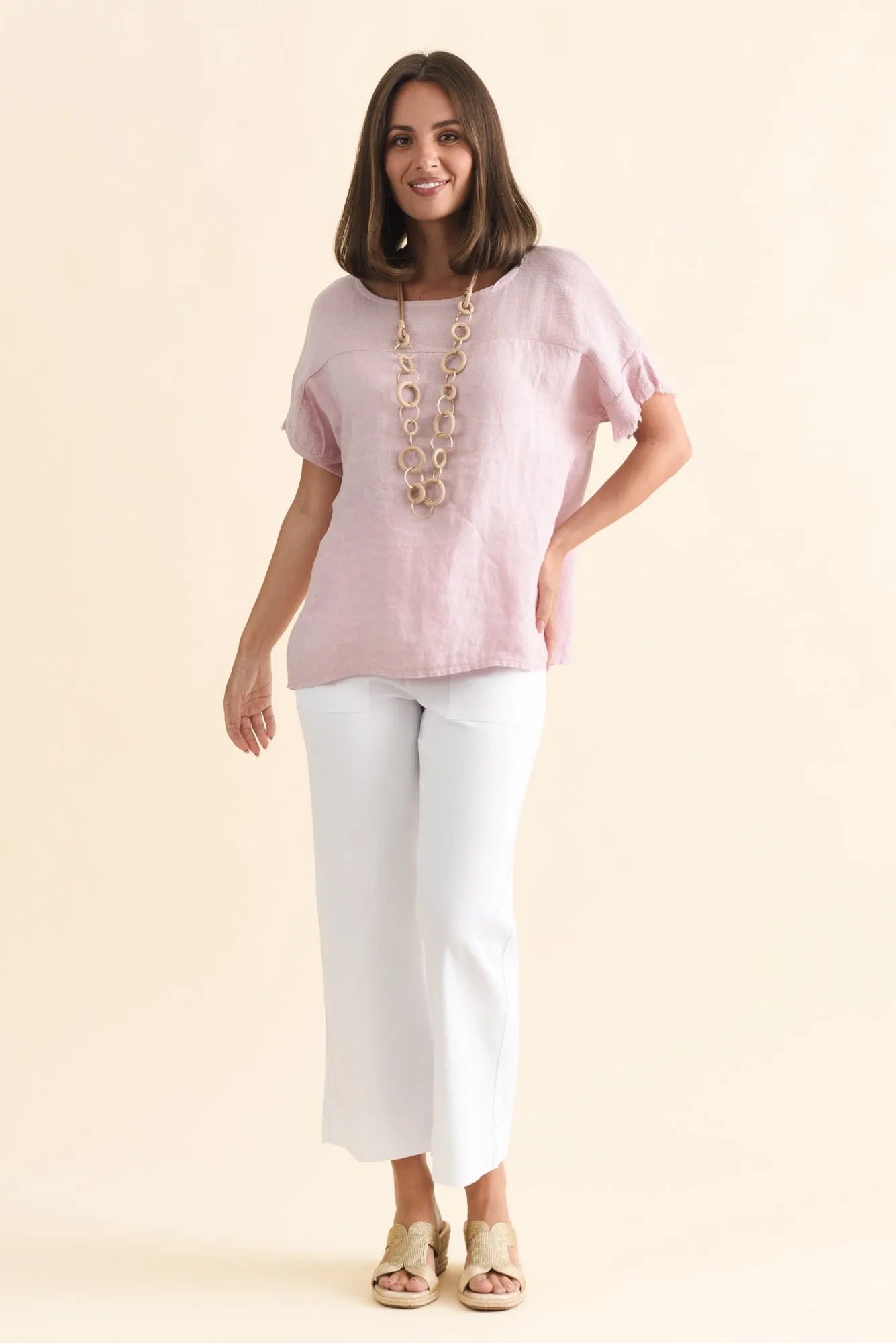 Remo Pink Linen Frayed Top sold by Blue Bungalow product image thumbnail 2