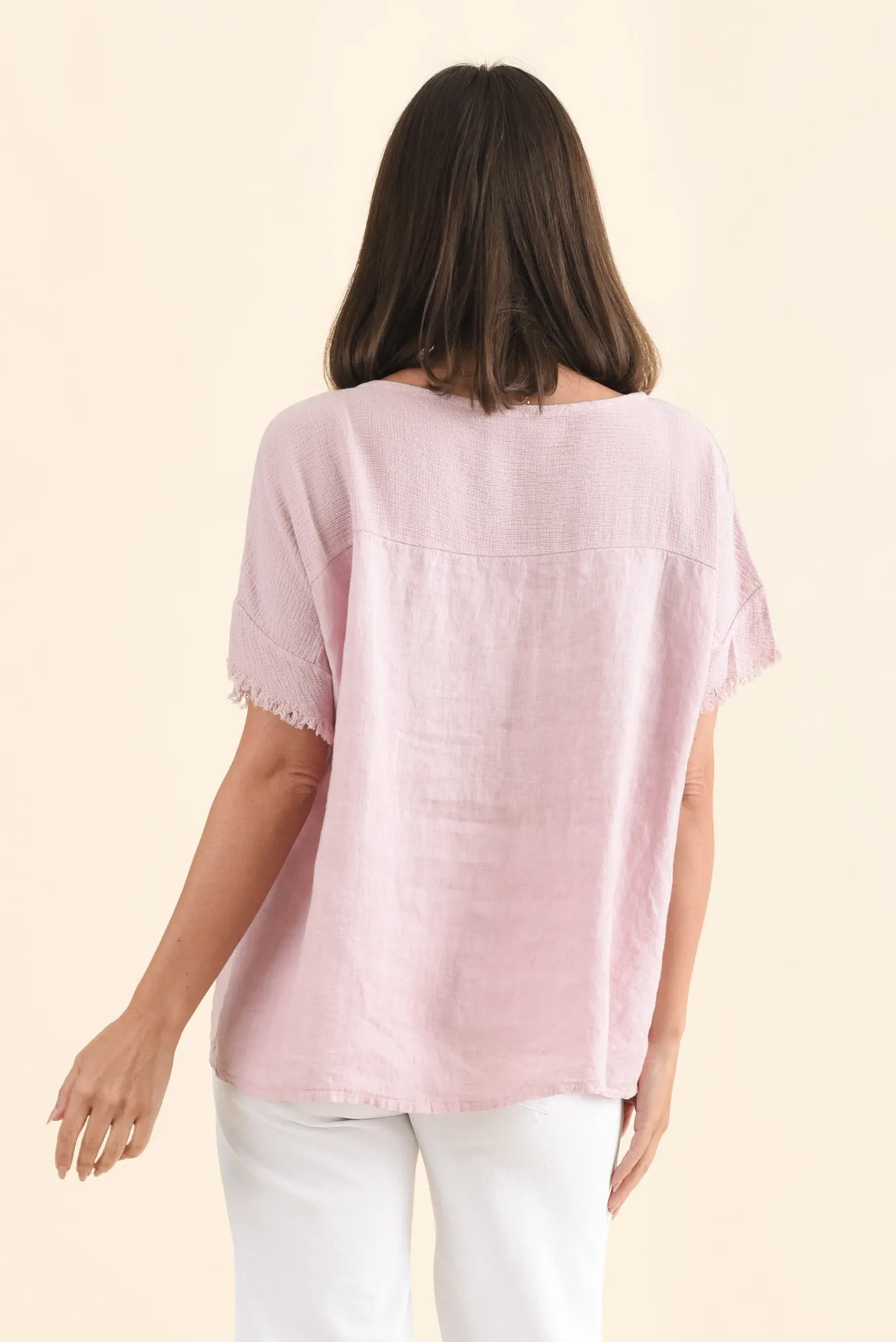 Remo Pink Linen Frayed Top sold by Blue Bungalow product image thumbnail 4