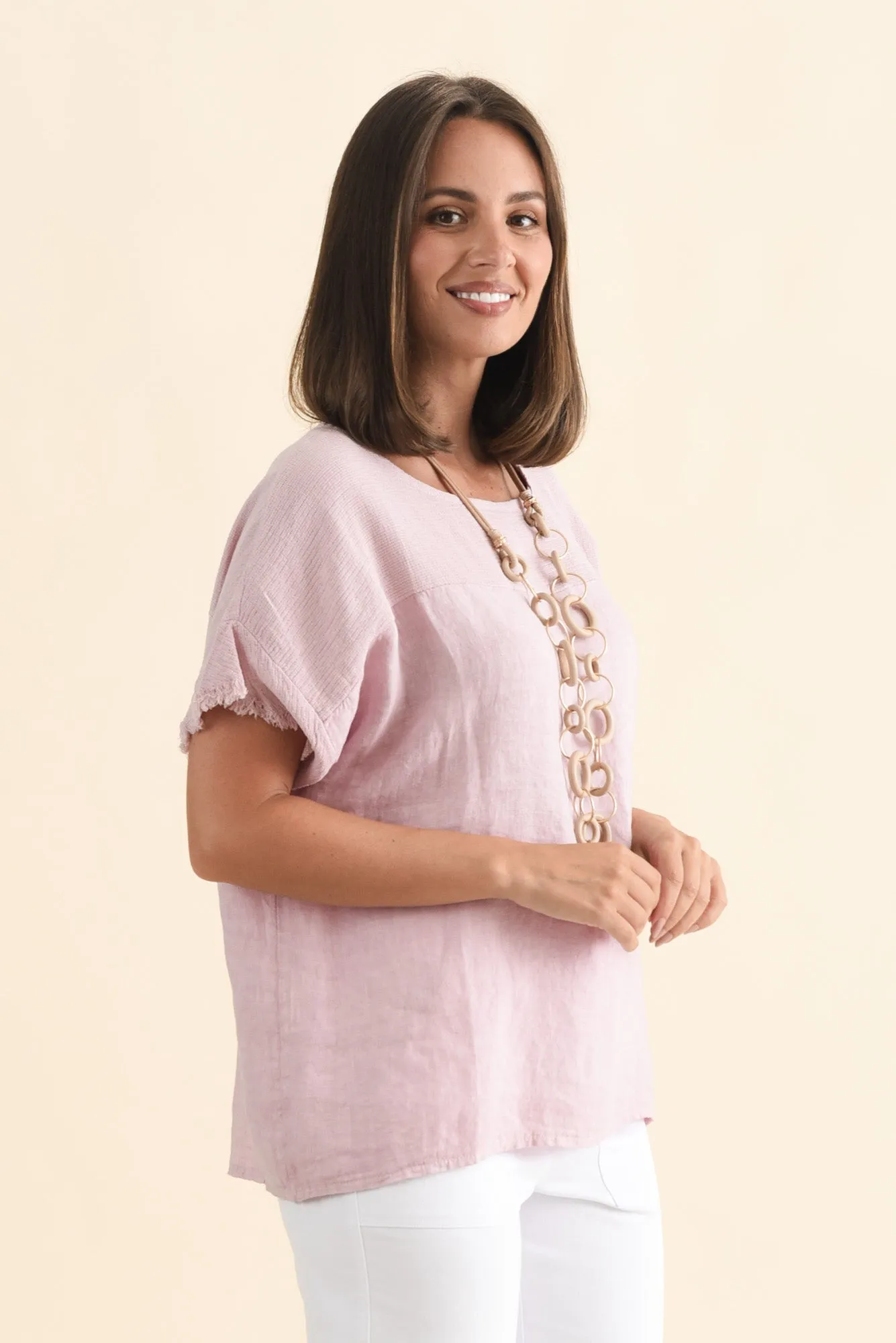 Remo Pink Linen Frayed Top sold by Blue Bungalow product image thumbnail 3