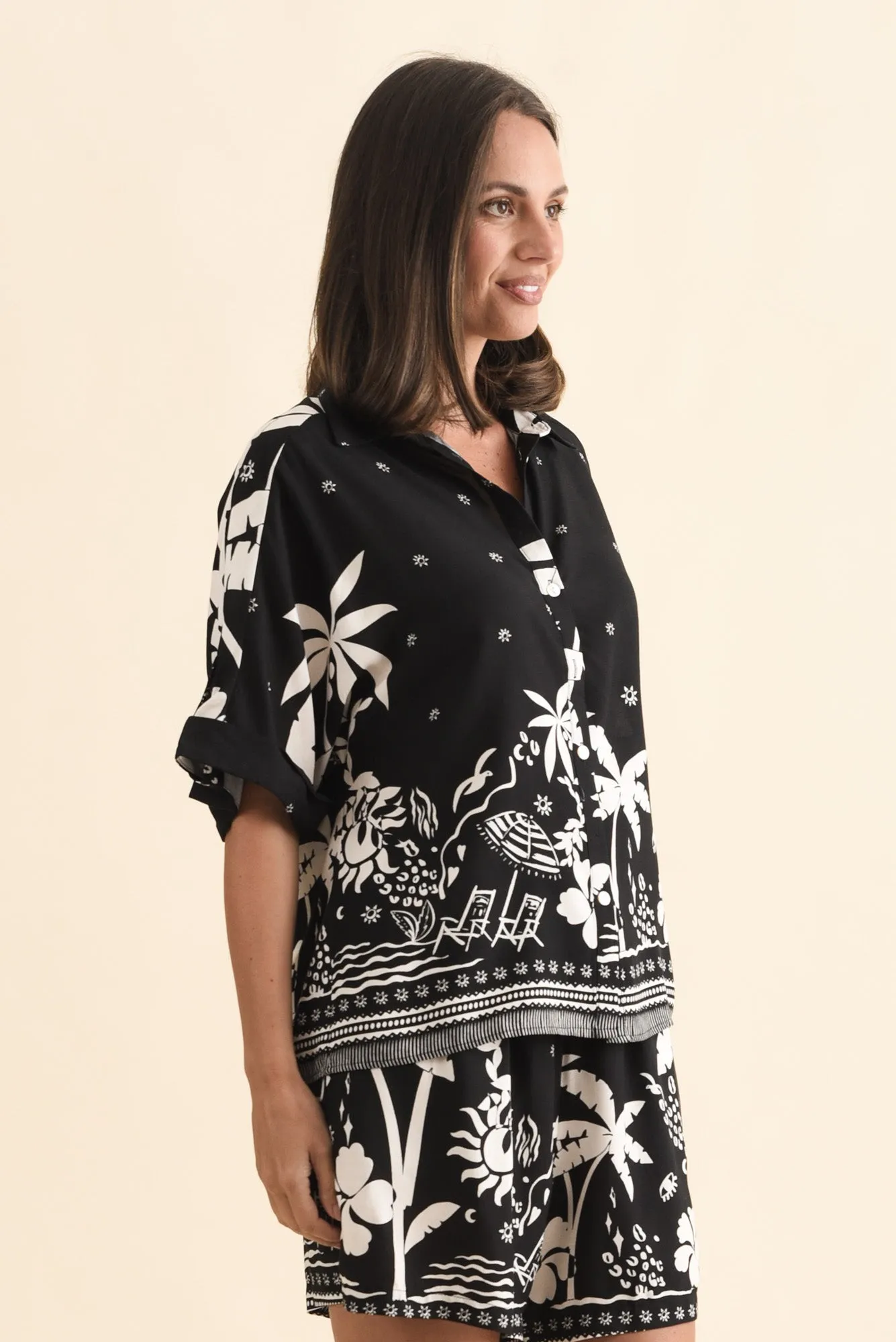 Martine Black Tropical Button Shirt sold by Blue Bungalow product image thumbnail 3