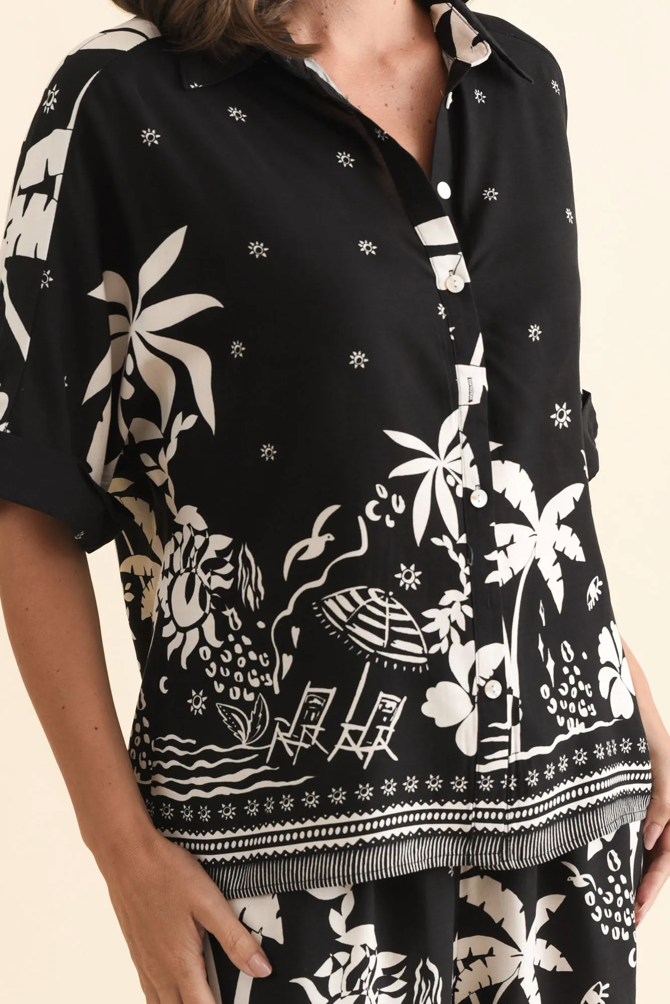 Martine Black Tropical Button Shirt sold by Blue Bungalow product image thumbnail 5