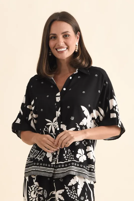 Martine Black Tropical Button Shirt sold by Blue Bungalow