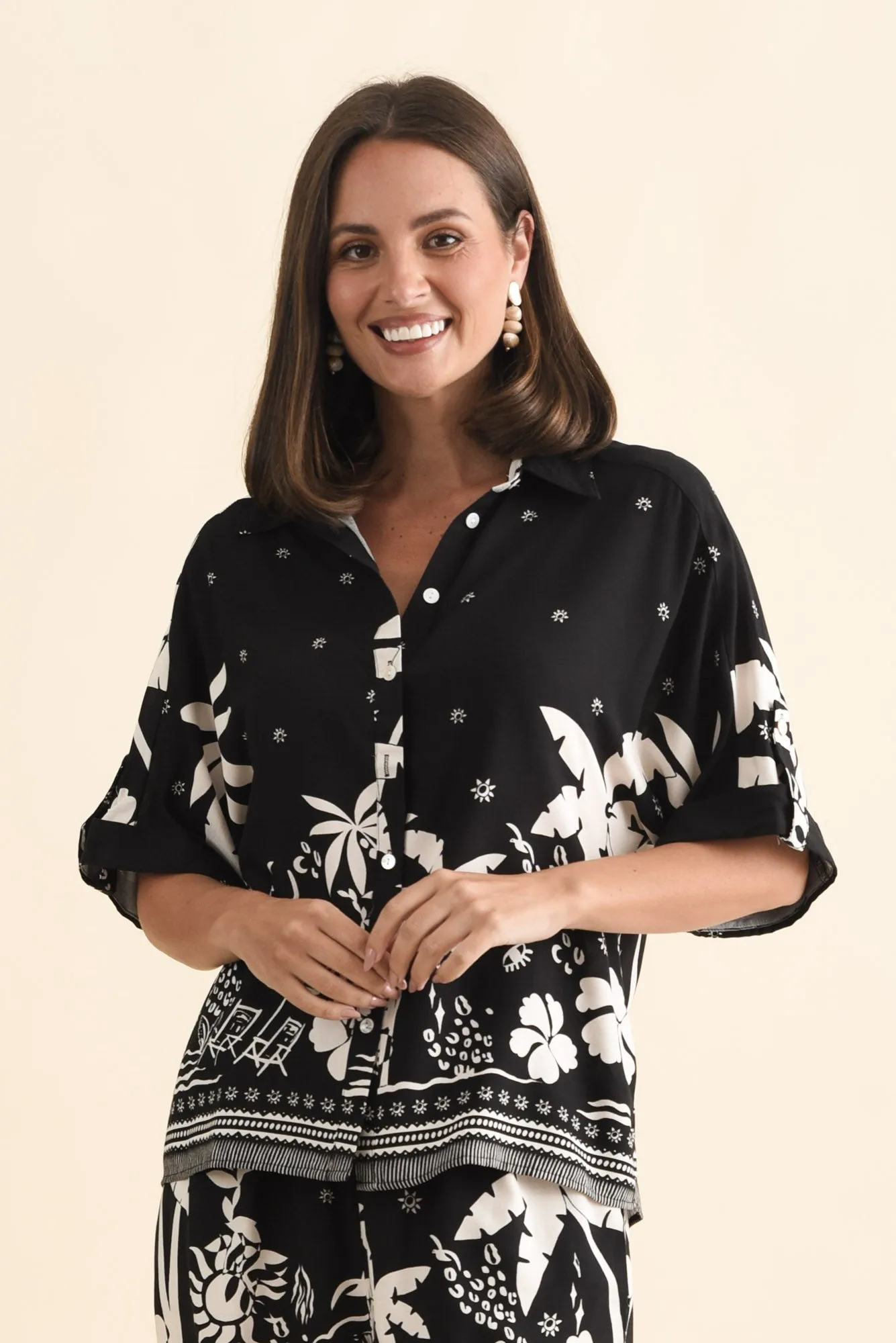 Martine Black Tropical Button Shirt sold by Blue Bungalow