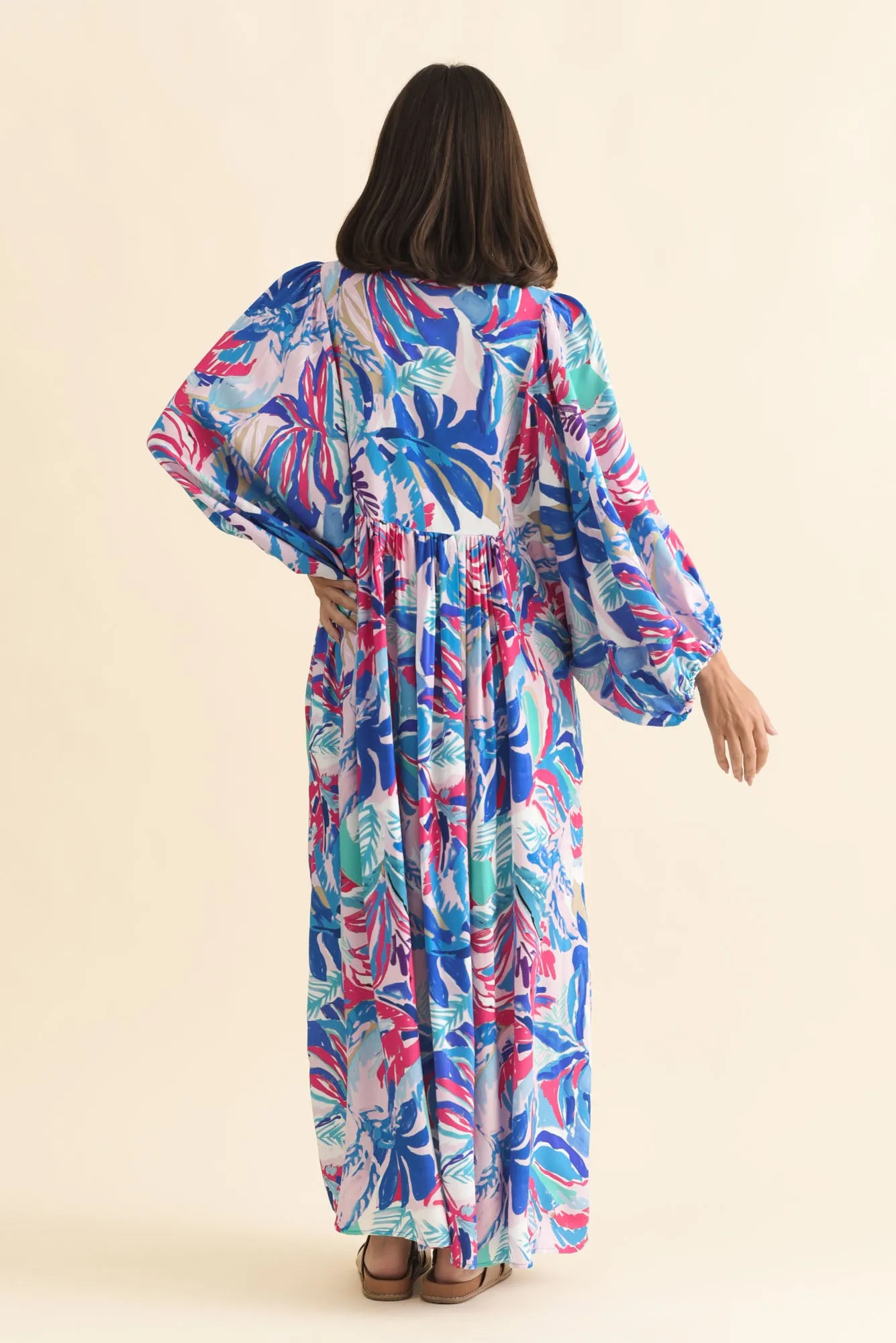 Verona Indigo Leaf Puff Sleeve Dress sold by Blue Bungalow product image thumbnail 4