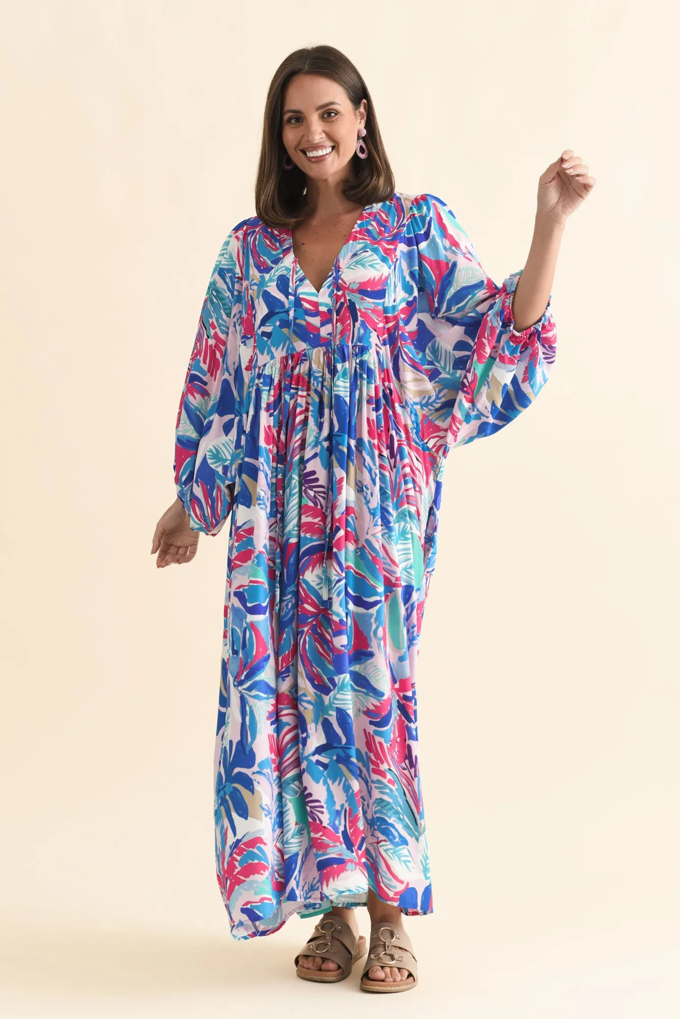 Verona Indigo Leaf Puff Sleeve Dress sold by Blue Bungalow