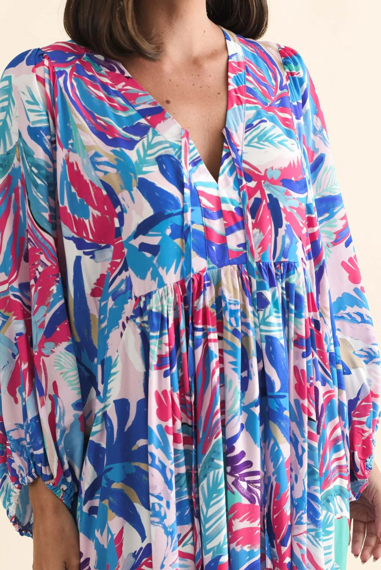 Verona Indigo Leaf Puff Sleeve Dress sold by Blue Bungalow product image thumbnail 5