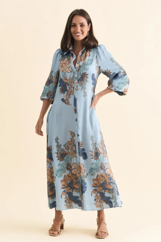 Calia Blue Floral Shirt Dress sold by Blue Bungalow