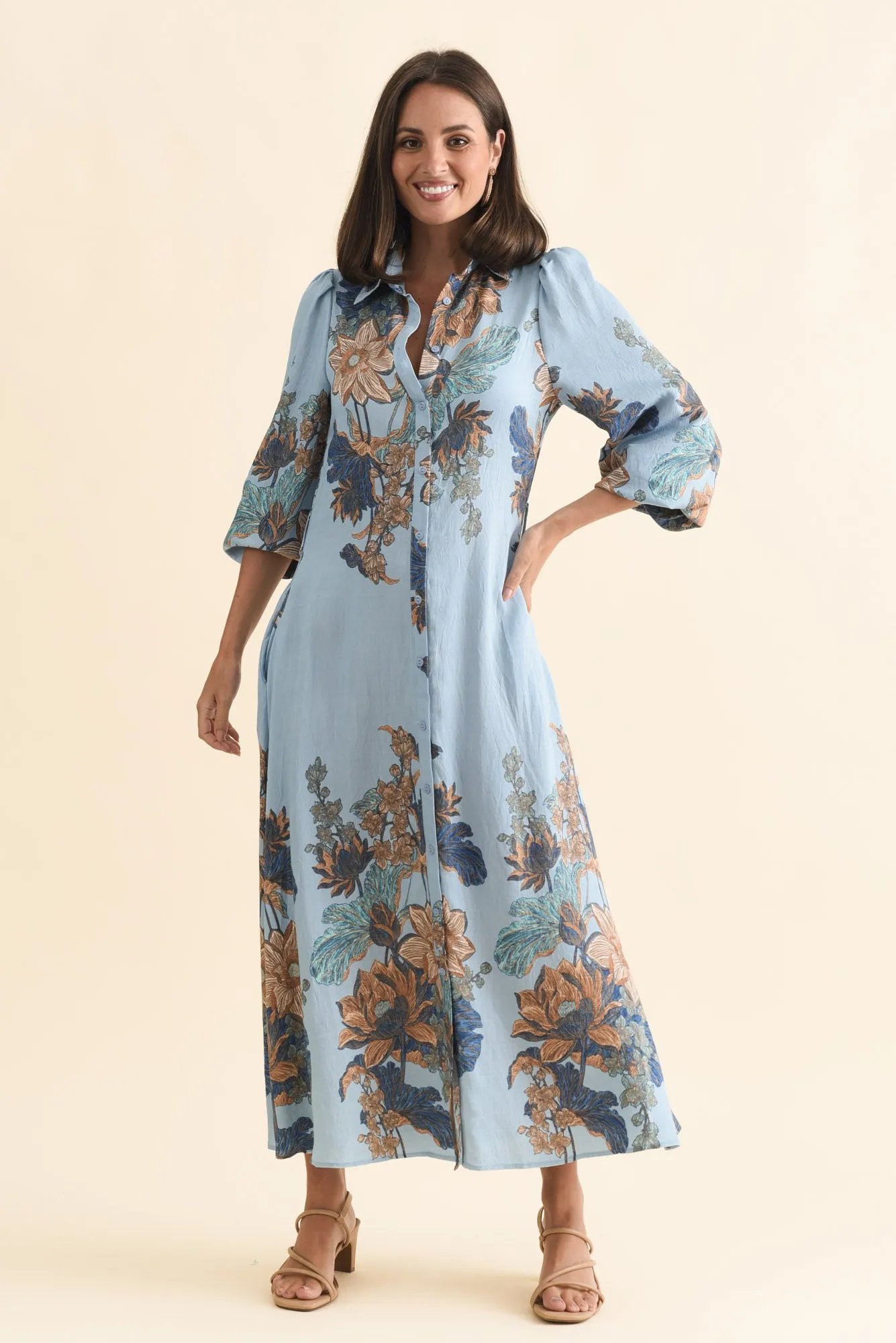 Calia Blue Floral Shirt Dress sold by Blue Bungalow