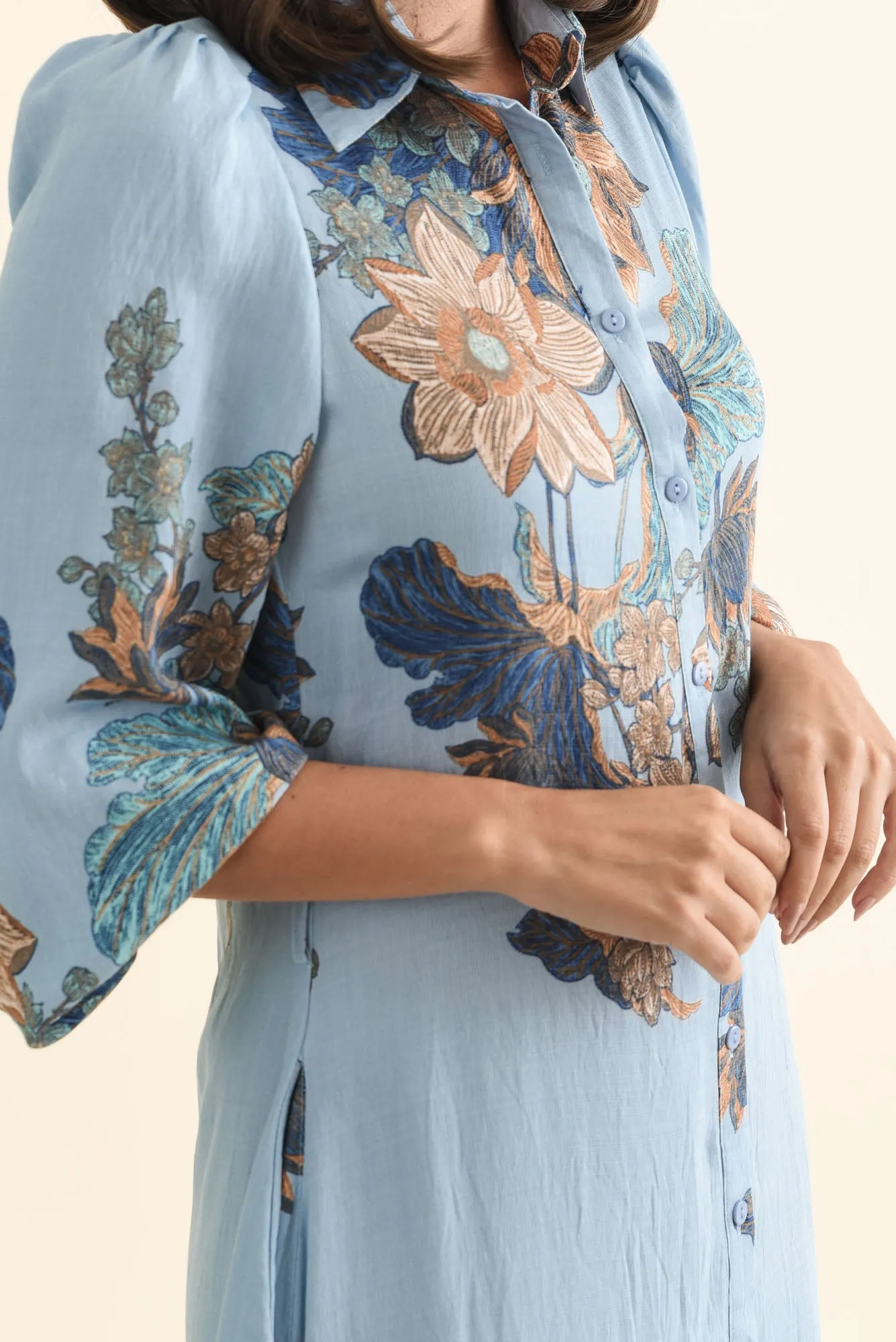 Calia Blue Floral Shirt Dress sold by Blue Bungalow product image thumbnail 5