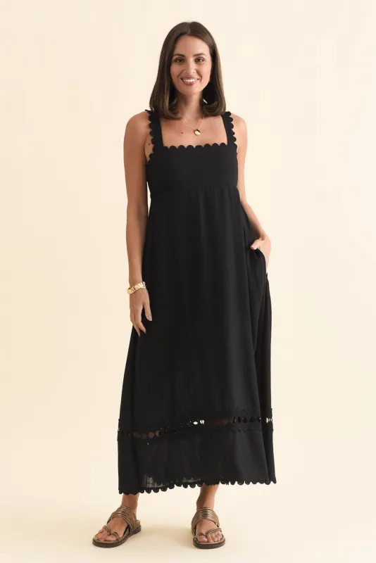 Falice Black Contrast Linen Blend Dress sold by Blue Bungalow