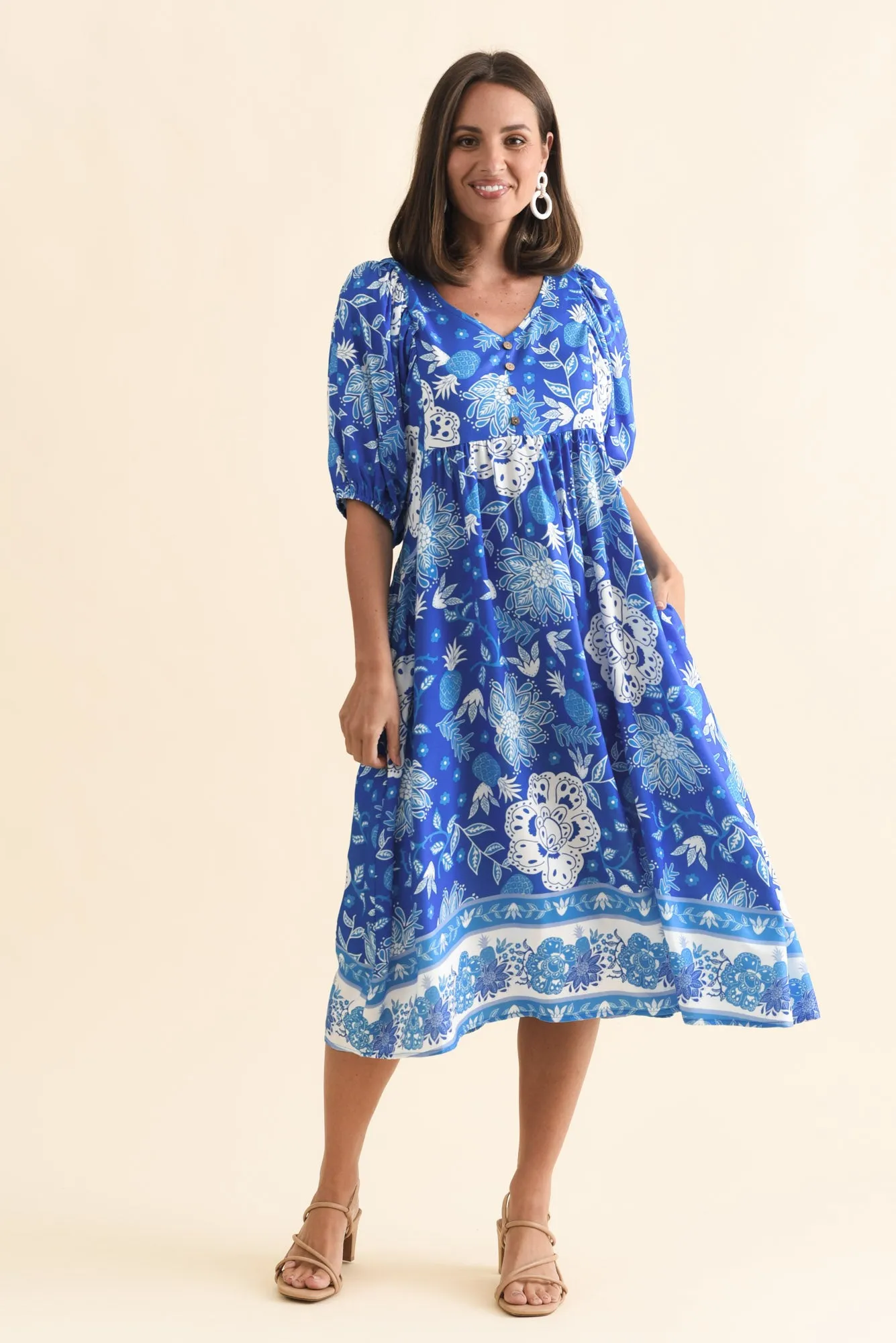 Kacey Blue Floral Button Dress sold by Blue Bungalow product image thumbnail 2