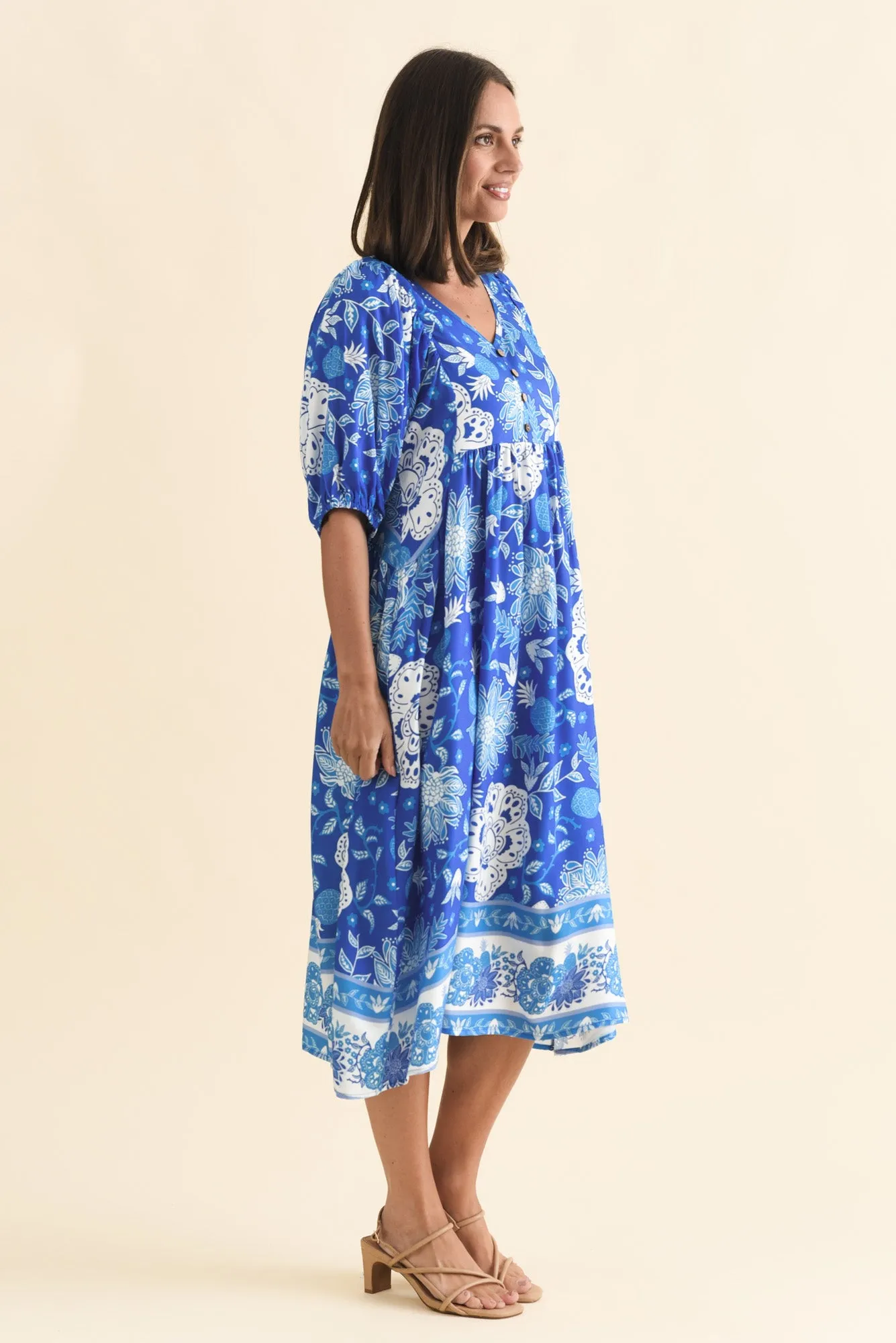 Kacey Blue Floral Button Dress sold by Blue Bungalow product image thumbnail 3