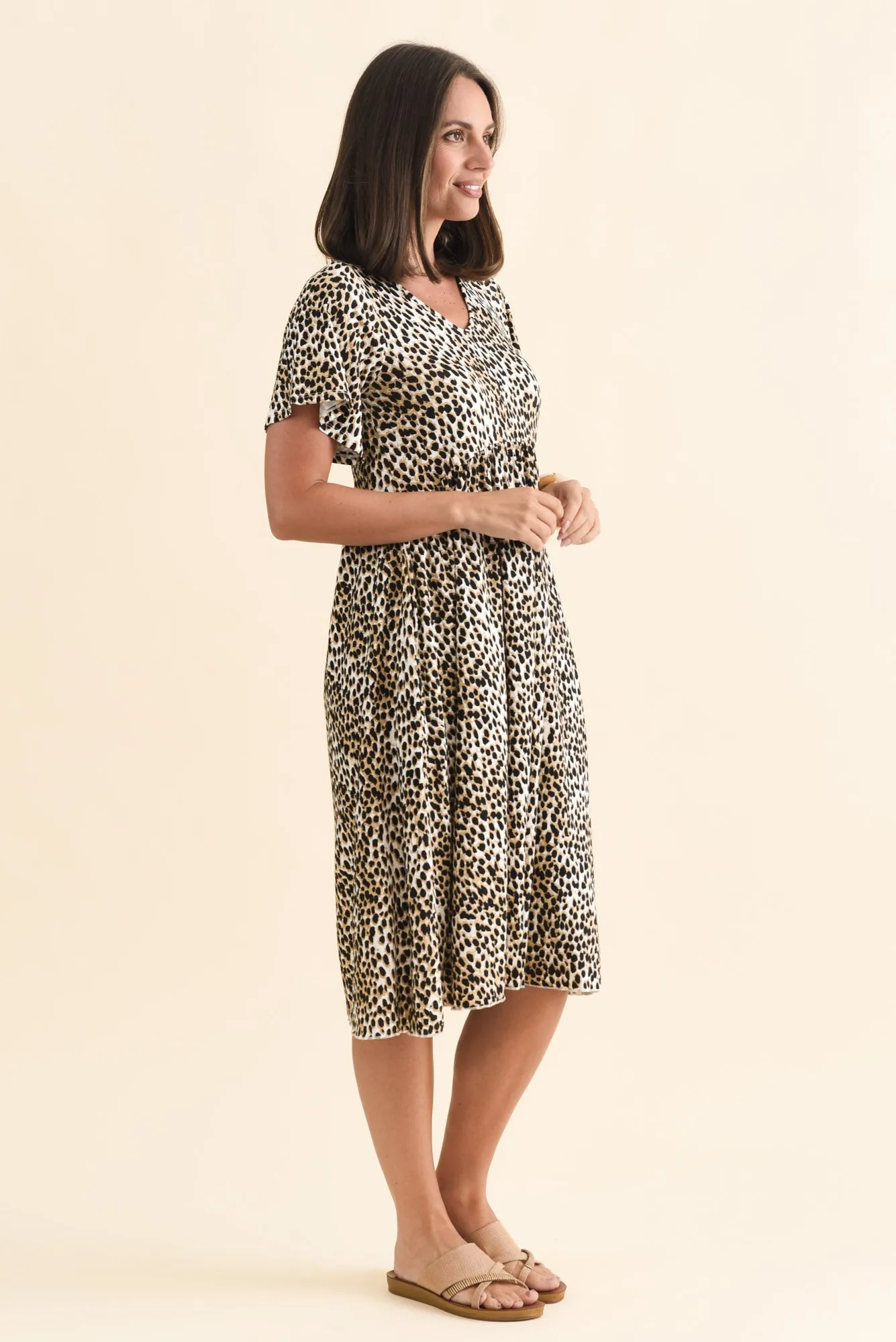 Donna Brown Cheetah Gathered Dress sold by Blue Bungalow product image thumbnail 3