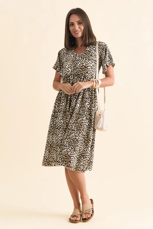 Donna Brown Cheetah Gathered Dress sold by Blue Bungalow