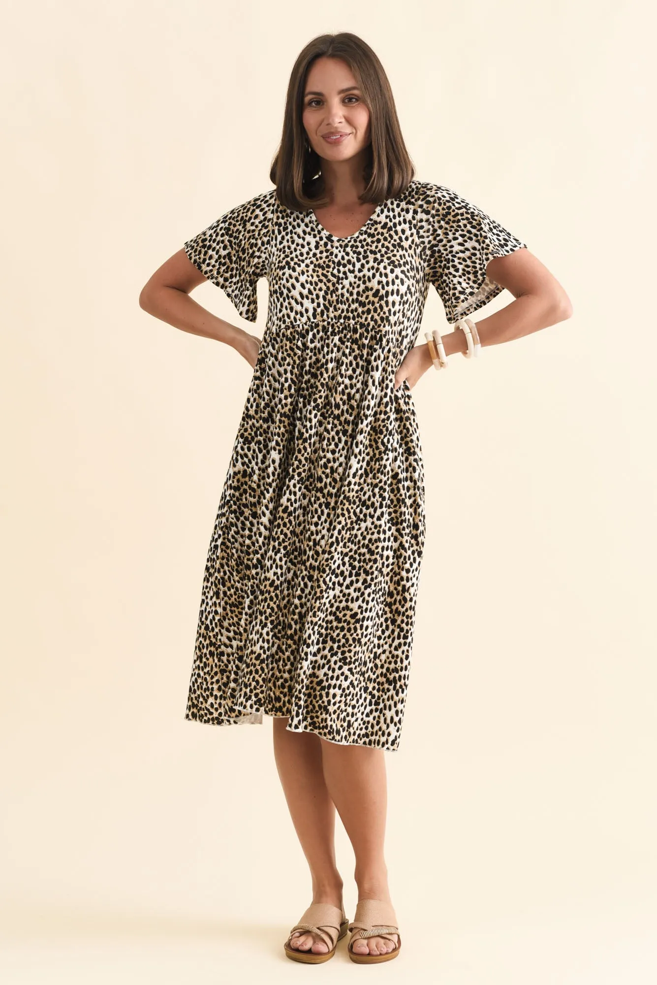 Donna Brown Cheetah Gathered Dress sold by Blue Bungalow product image thumbnail 2