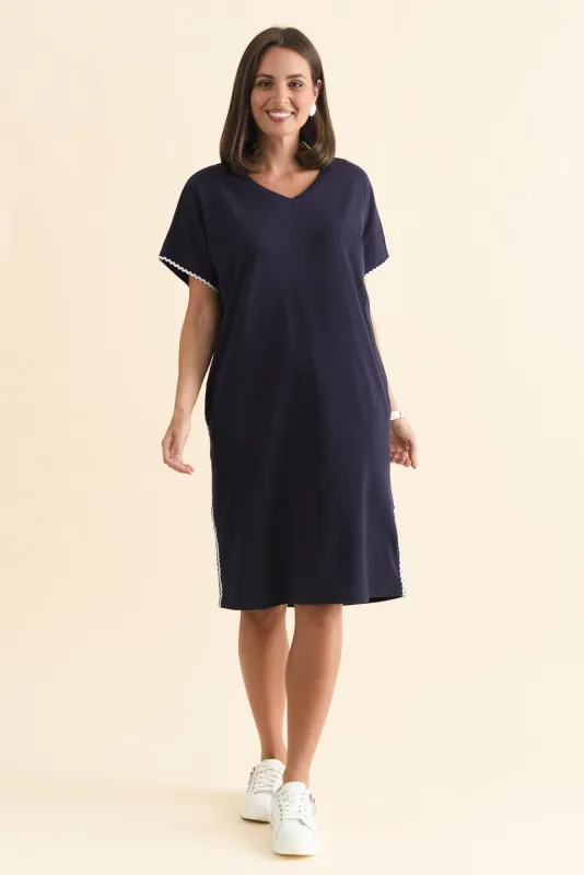 Stellar Navy Contrast Cotton Tee Dress sold by Blue Bungalow