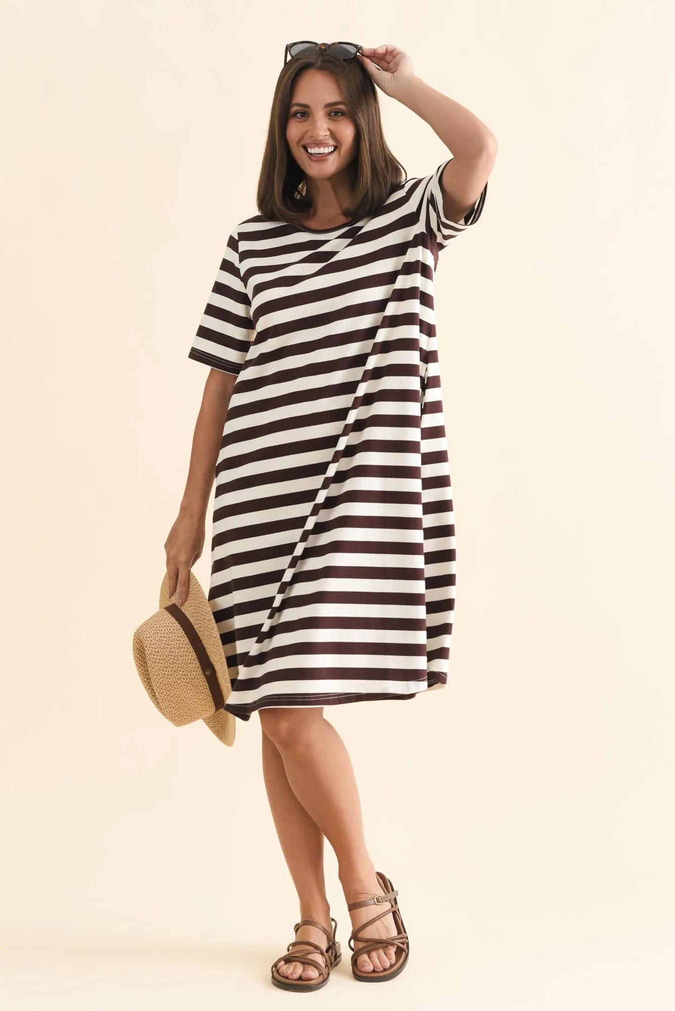 Eloise Brown Stripe Cotton Tee Dress sold by Blue Bungalow