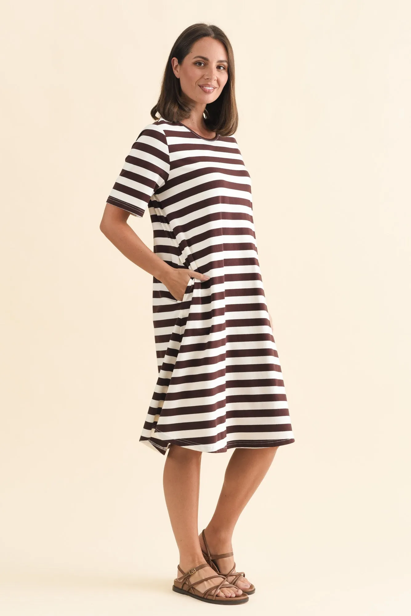 Eloise Brown Stripe Cotton Tee Dress sold by Blue Bungalow product image thumbnail 3