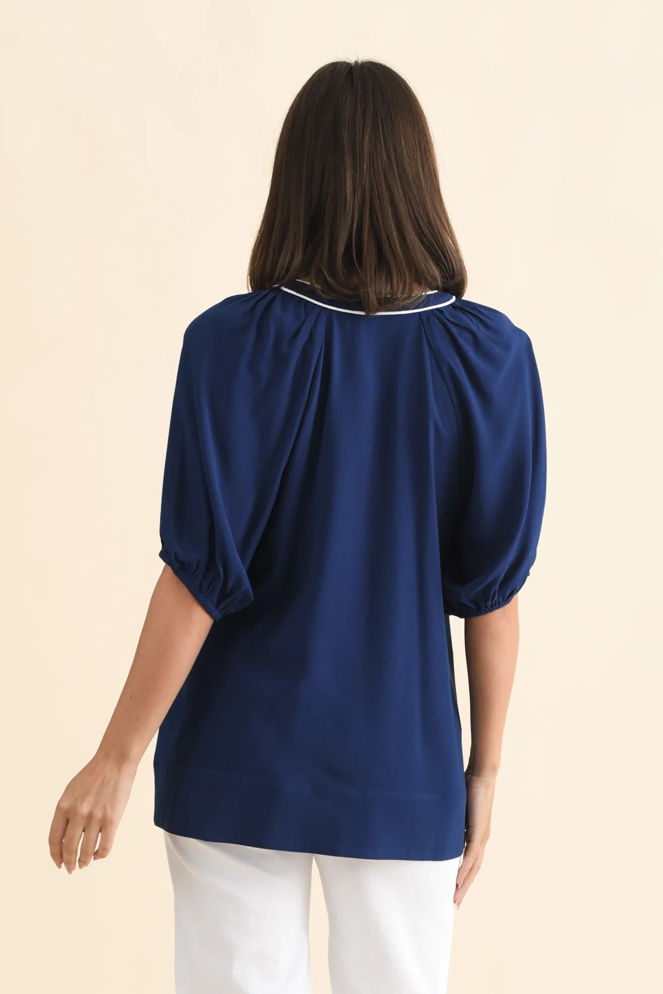 Rio Reef Navy Contrast Button Blouse sold by Blue Bungalow product image thumbnail 4