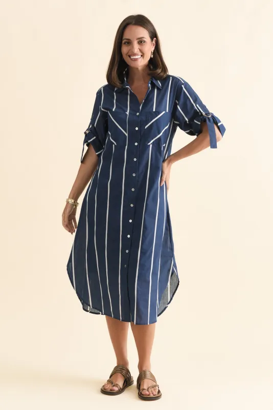 Hayman Navy Stripe Shirt Dress sold by Blue Bungalow