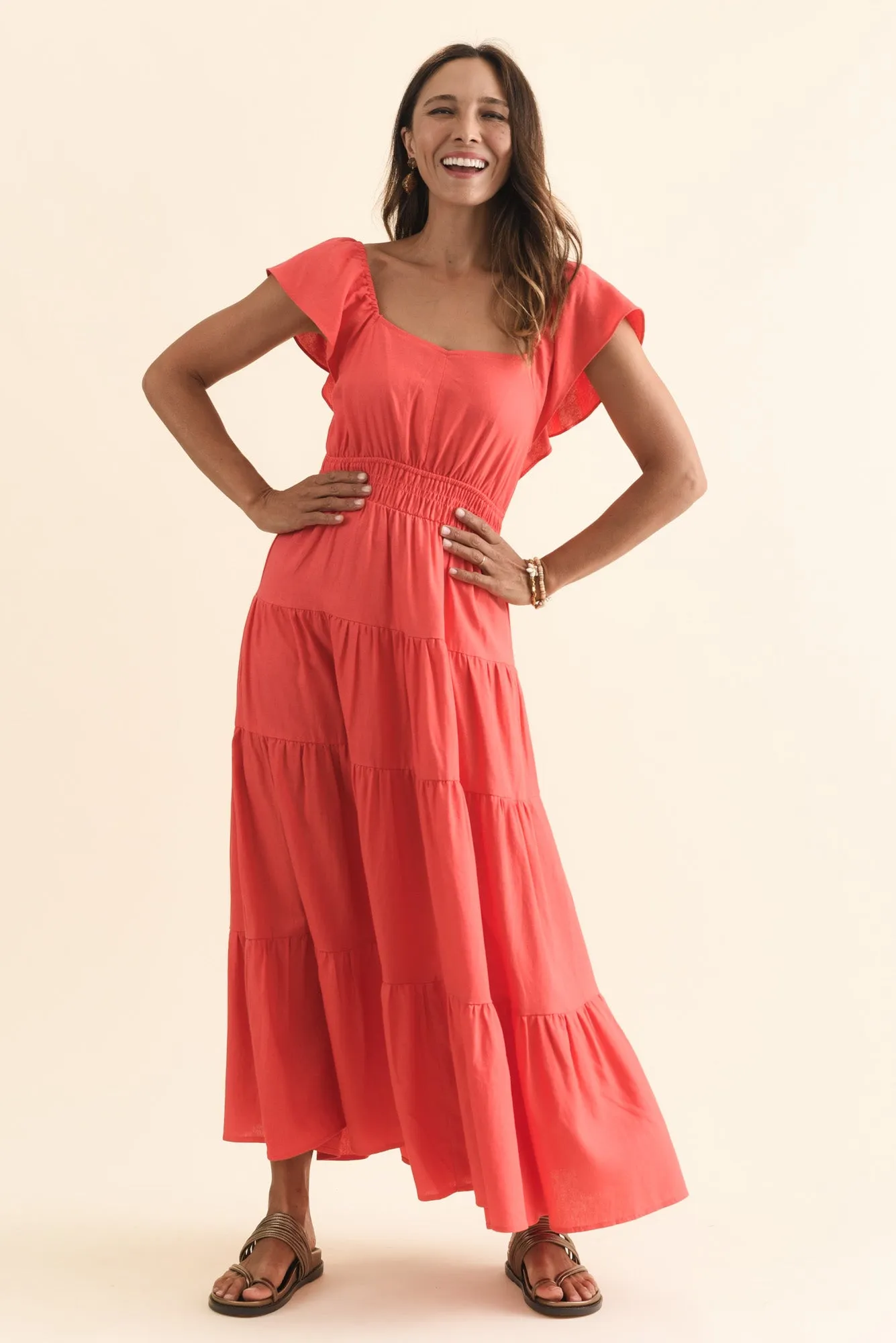 Sadie Red Tier Maxi Dress sold by Blue Bungalow