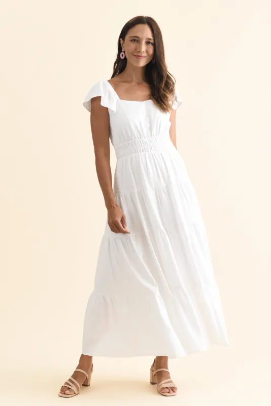 Sadie White Tier Maxi Dress sold by Blue Bungalow