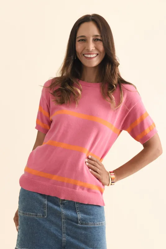 Sage Pink Stripe Cotton Knit Top sold by Blue Bungalow