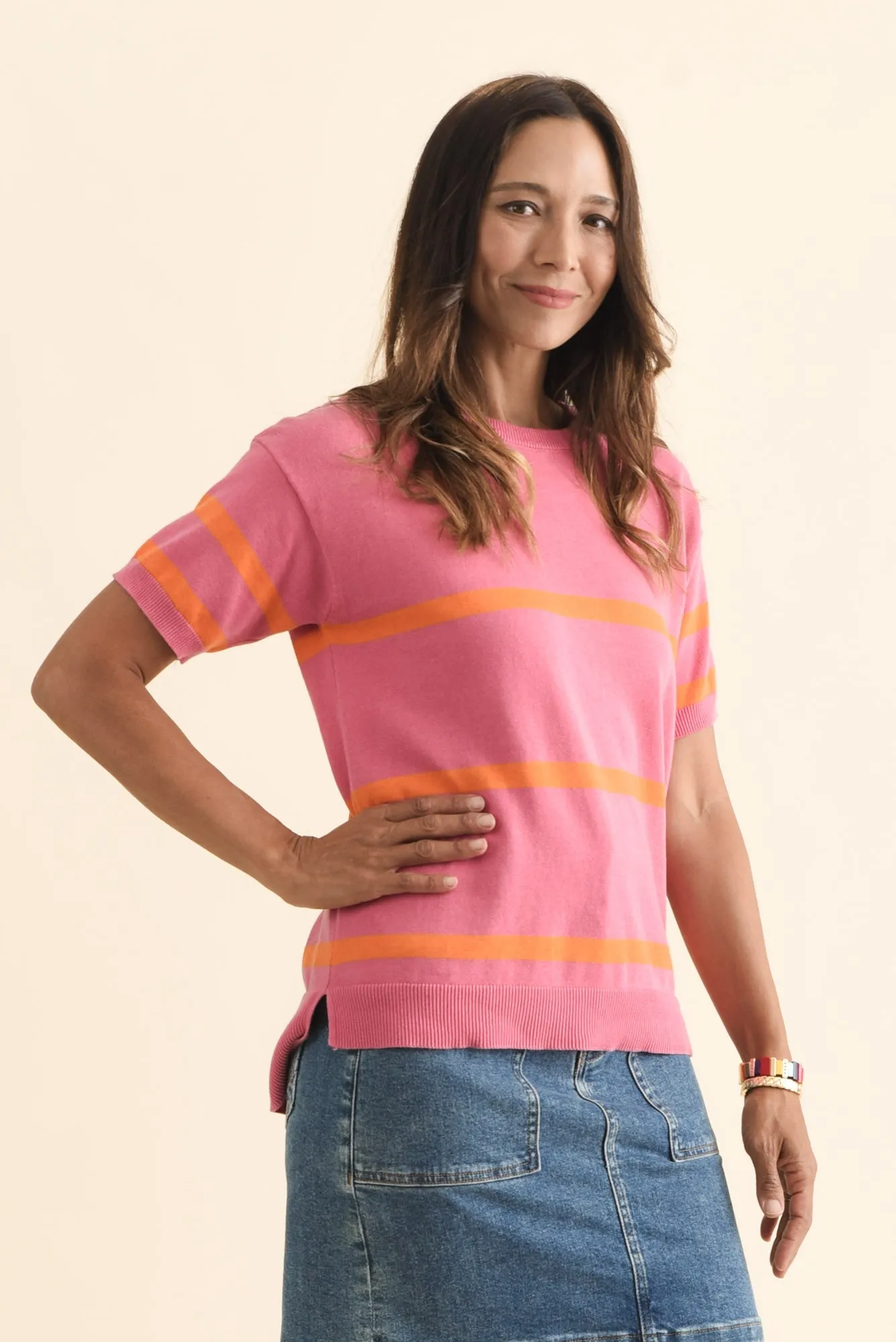 Sage Pink Stripe Cotton Knit Top sold by Blue Bungalow product image thumbnail 3