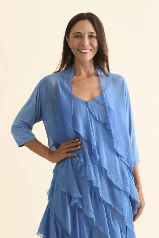 Gianetta Blue Silk Cardigan made by Blue Bungalow