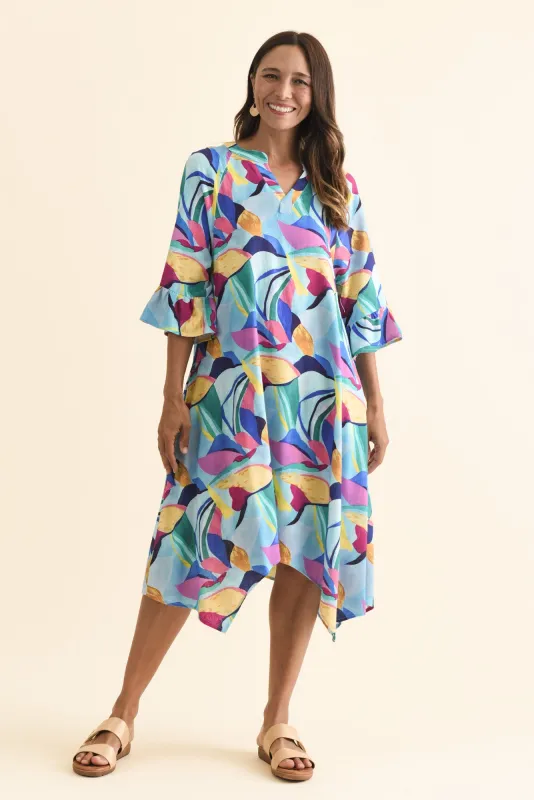 Millicent Blue Leaf Linen Cotton Dress sold by Blue Bungalow