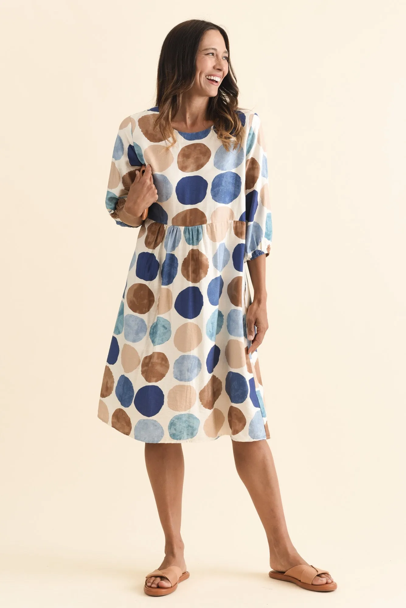 Nicolette Navy Spot Cotton Sleeved Dress sold by Blue Bungalow product image thumbnail 2
