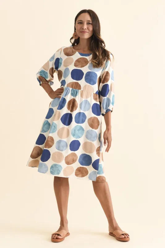 Nicolette Navy Spot Cotton Sleeved Dress sold by Blue Bungalow