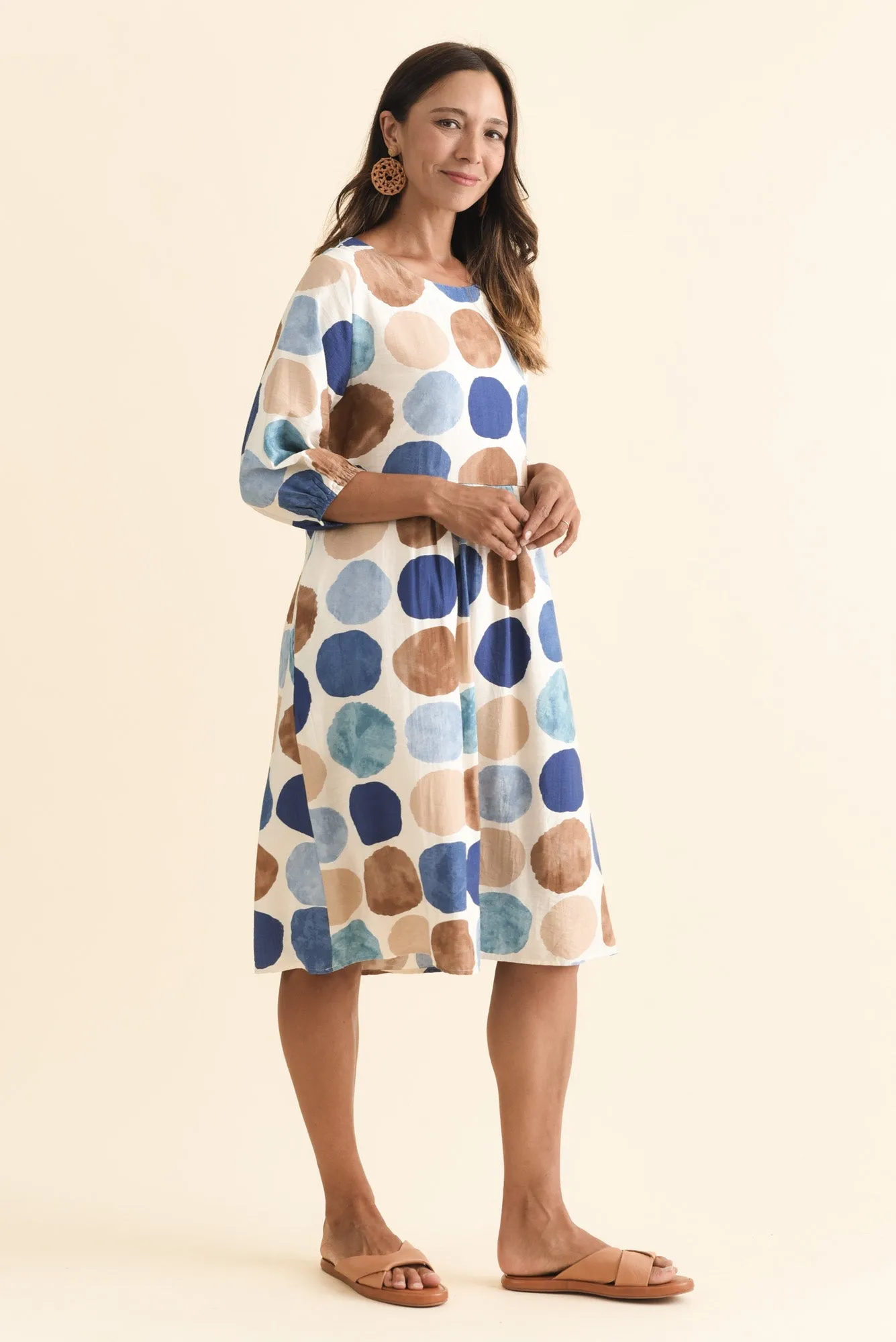 Nicolette Navy Spot Cotton Sleeved Dress sold by Blue Bungalow product image thumbnail 3