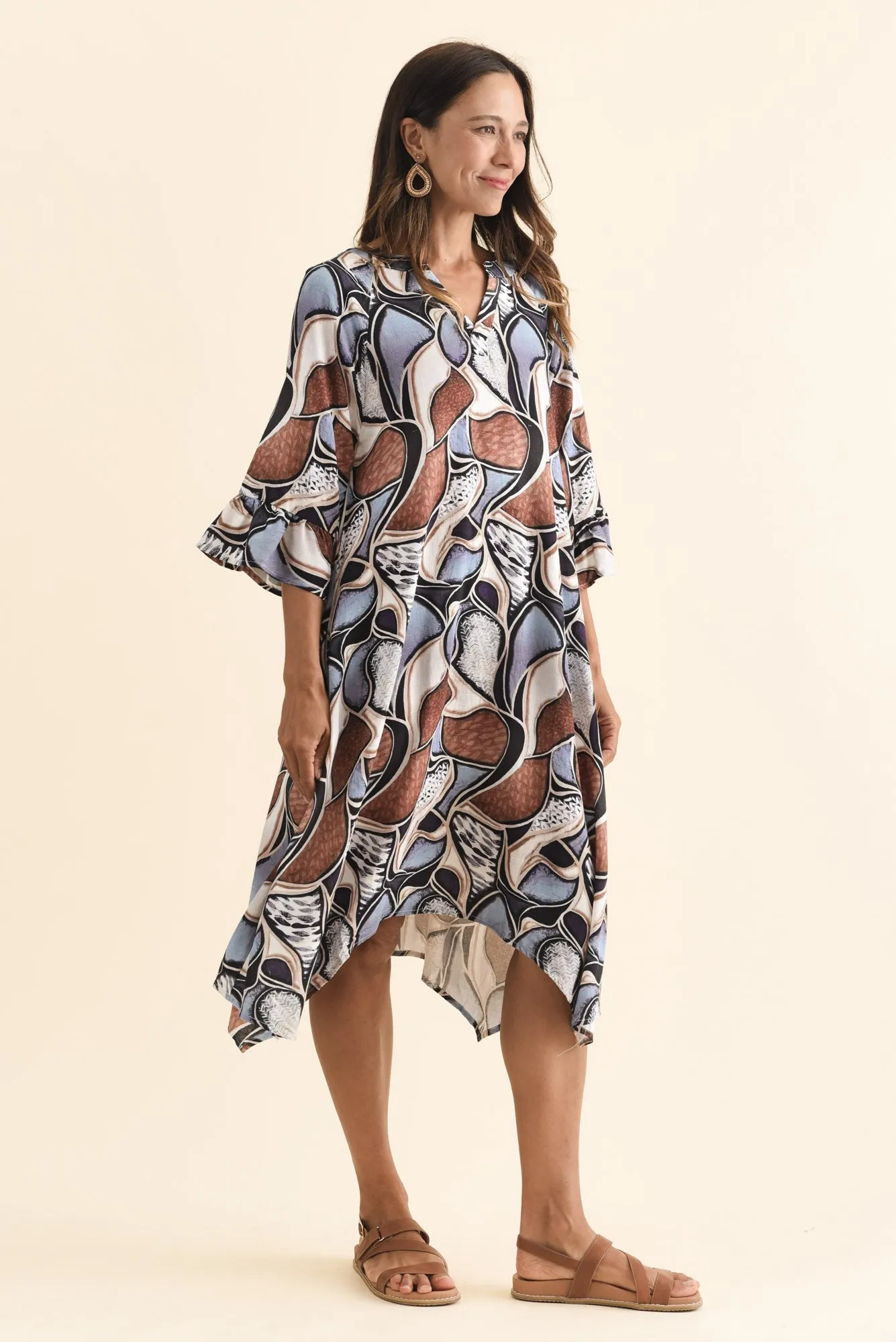 Millicent Blue Abstract Linen Cotton Dress sold by Blue Bungalow product image thumbnail 3