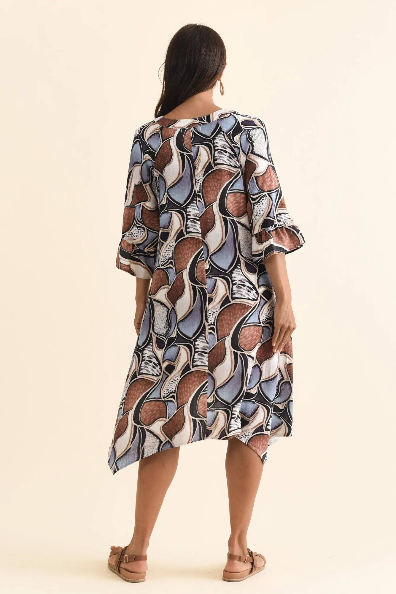 Millicent Blue Abstract Linen Cotton Dress sold by Blue Bungalow product image thumbnail 4