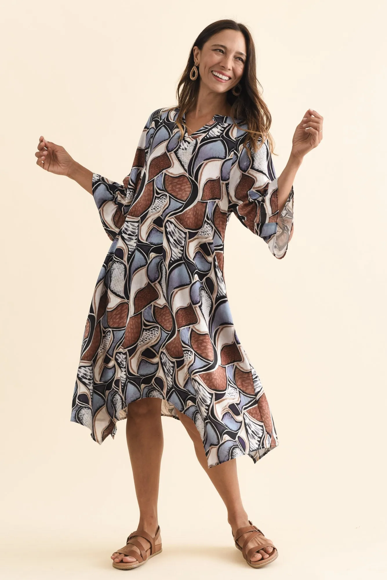 Millicent Blue Abstract Linen Cotton Dress sold by Blue Bungalow product image thumbnail 2