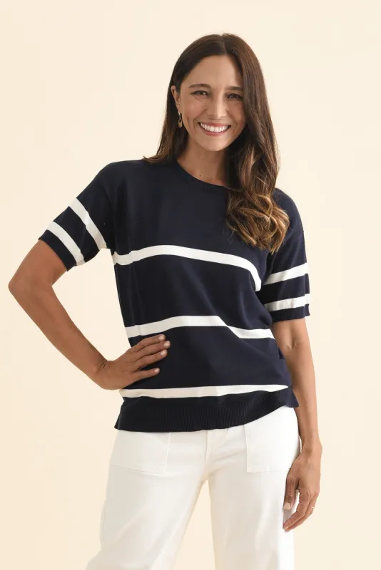 Sage Navy Stripe Cotton Knit Top sold by Blue Bungalow