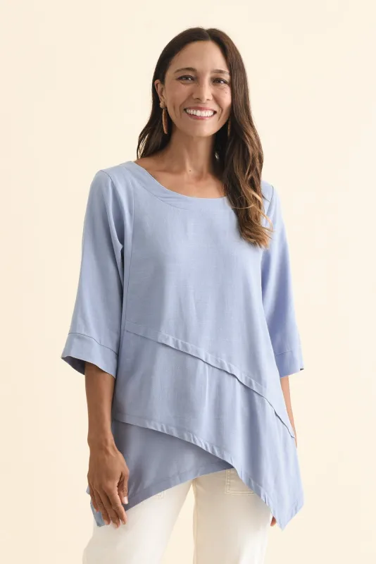 Anya Light Blue Linen Cotton Top sold by Blue Bungalow