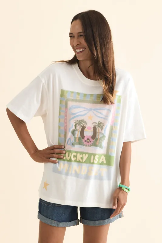 Lucky Star White Cotton Tee sold by Blue Bungalow