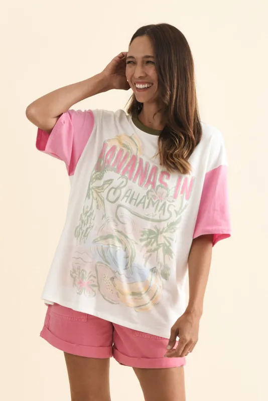 Bananas Bahamas White Cotton Tee made by Foxwood Clothing