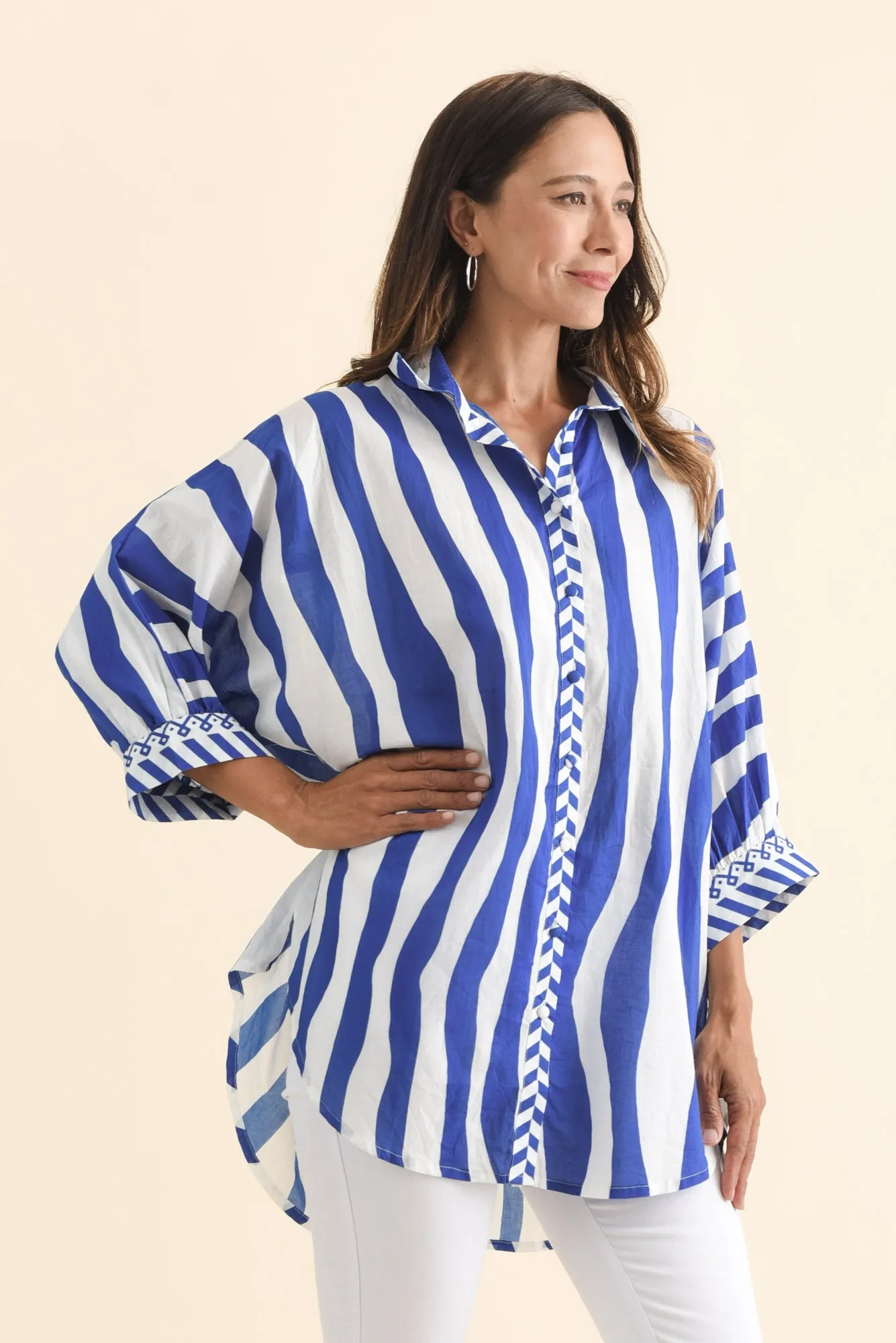 Lenny Blue Stripe Cotton Shirt sold by Blue Bungalow product image thumbnail 3