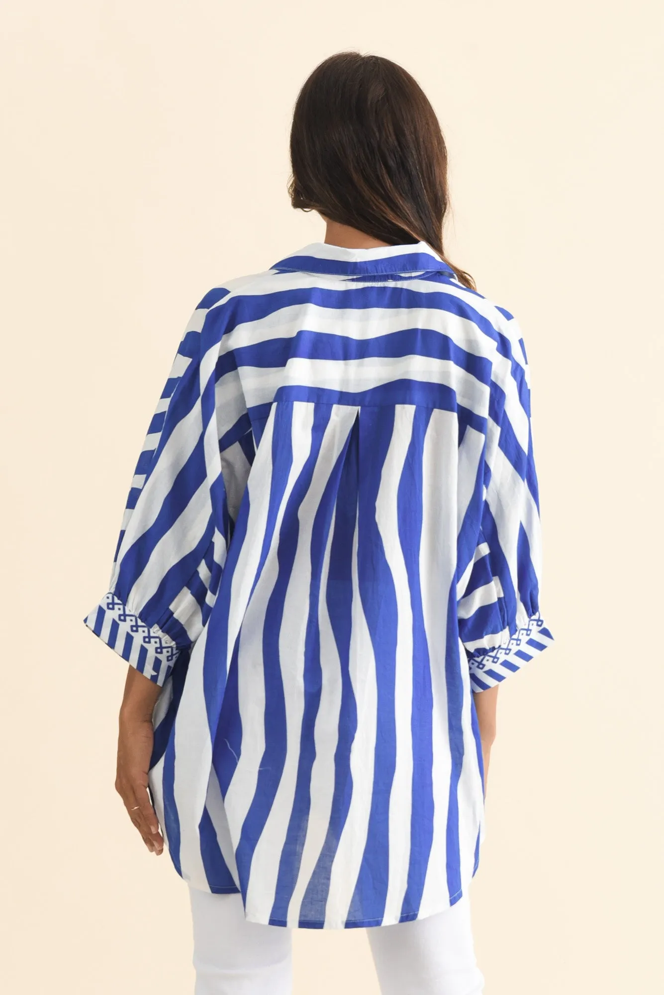 Lenny Blue Stripe Cotton Shirt sold by Blue Bungalow product image thumbnail 4